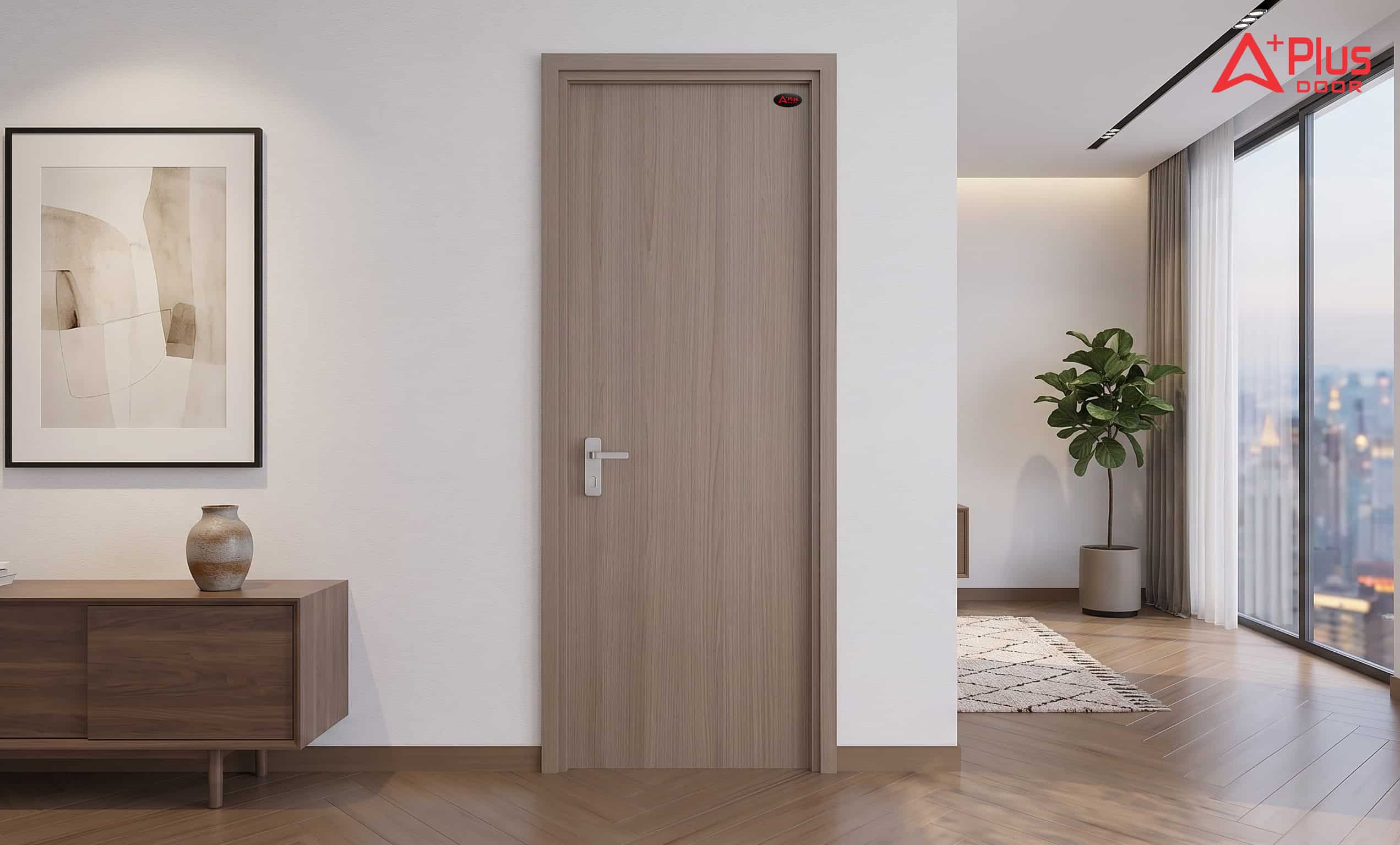 Cửa Composite Óc Chó Sương Khói A1-03 trong không gian nội thất