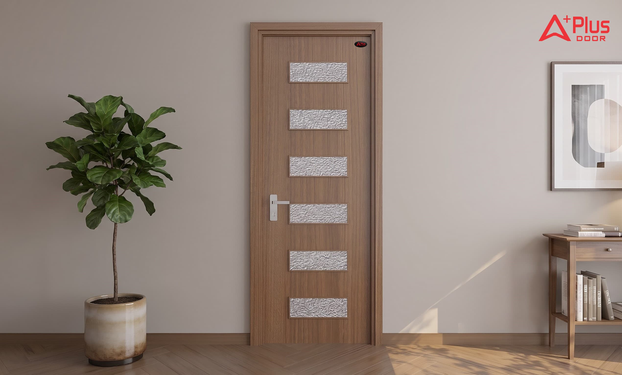 Cửa Composite Sồi Hổ Phong A1-05 ứng dụng ô kính hoặc kiểu cánh khác