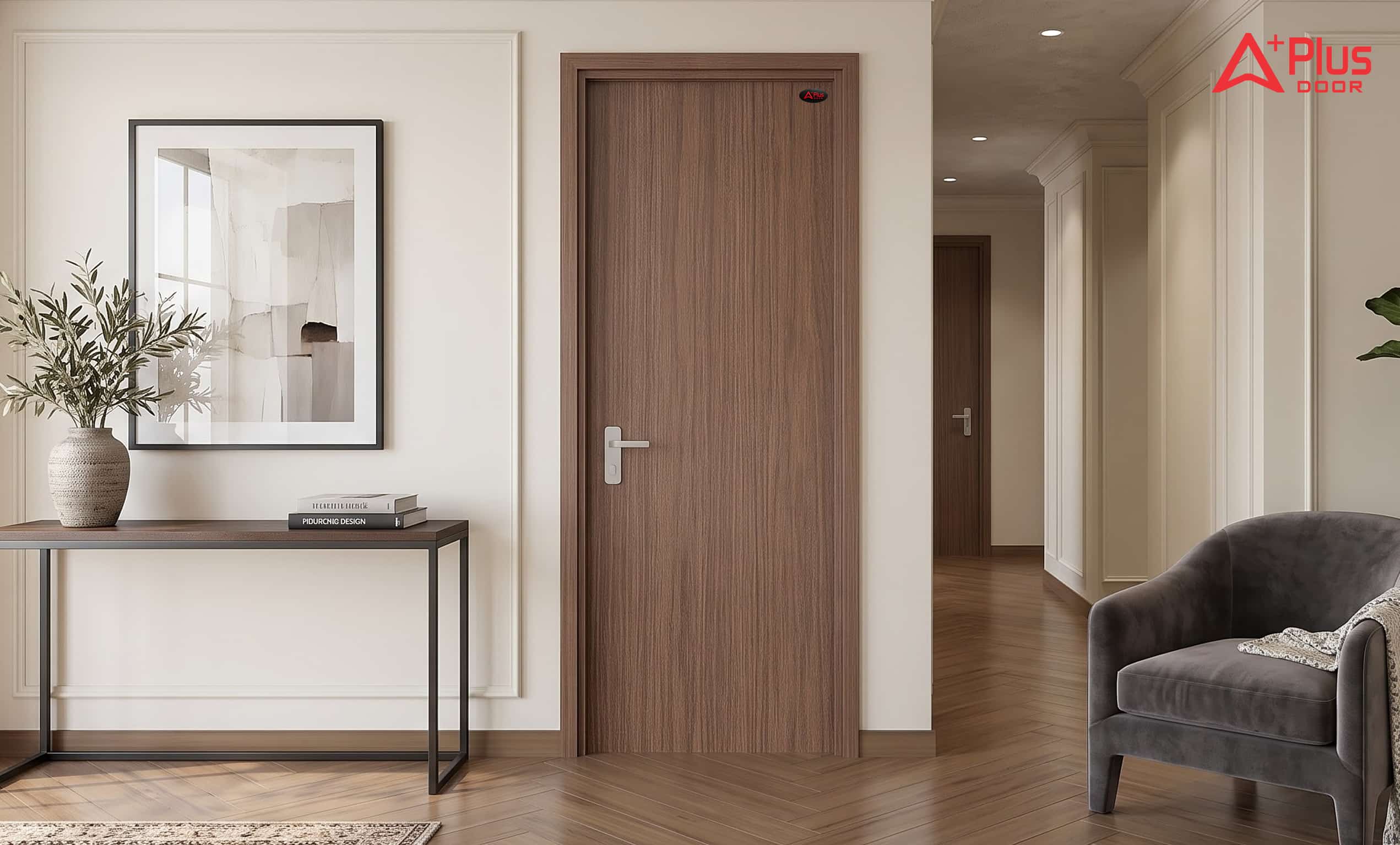 Cửa Composite Óc Chó Hạt Dẻ A1-06 trong không gian nội thất