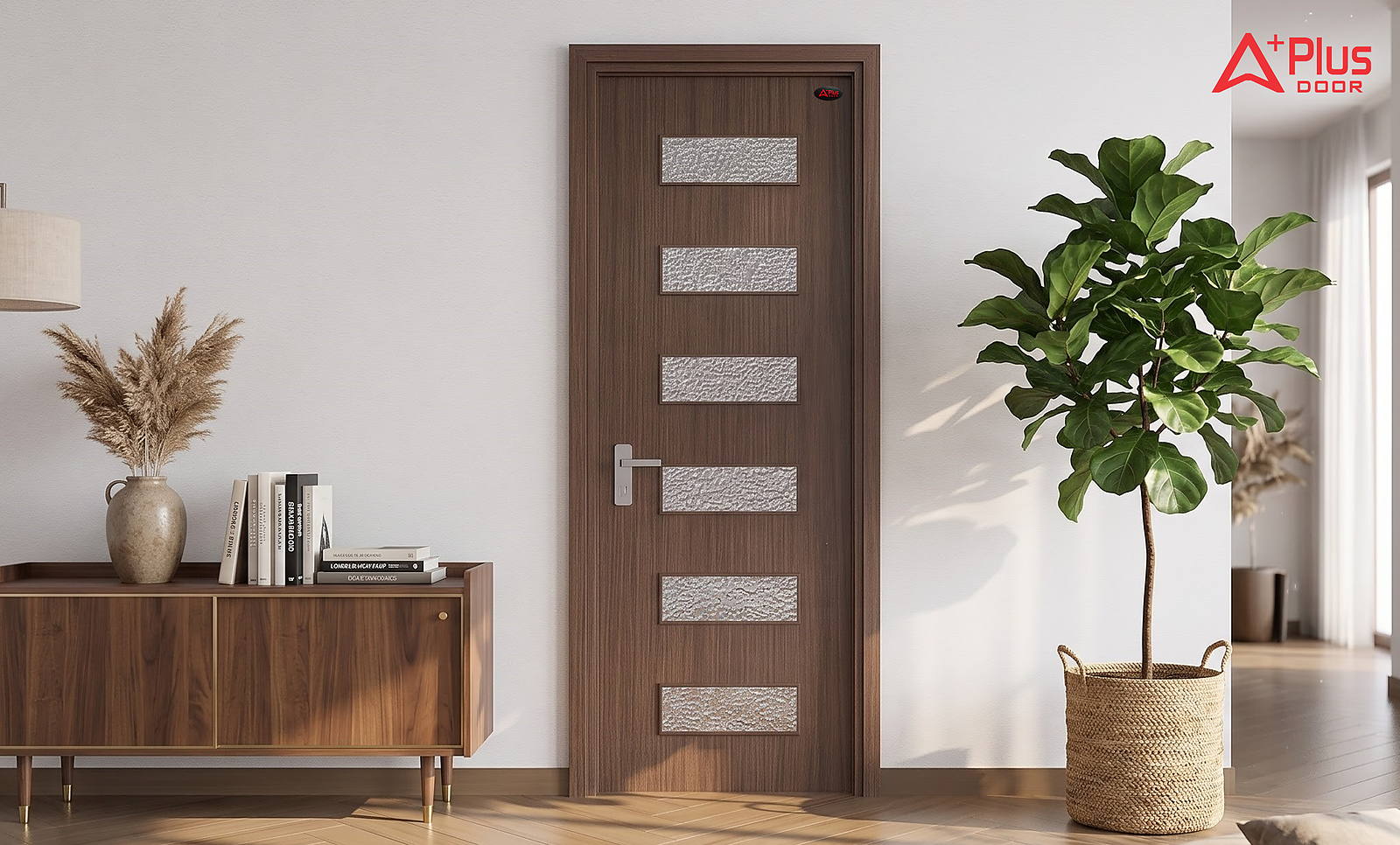 Cửa Composite Óc Chó Hạt Dẻ A1-06 ô kính