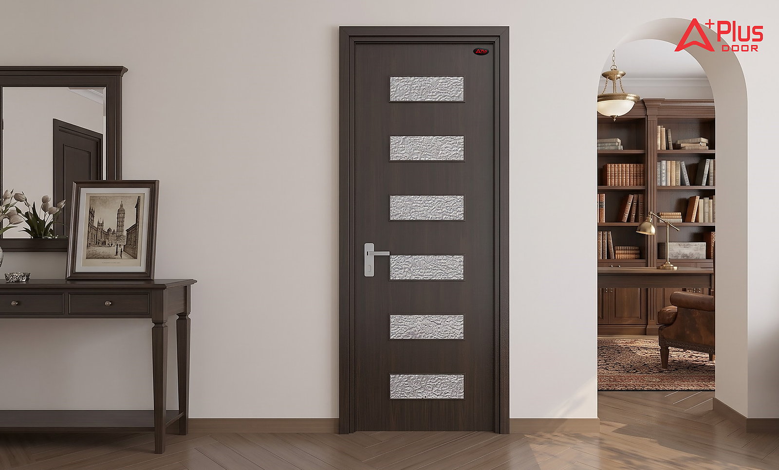 Cửa Composite Sồi Huyền Thạch A1-09 ô kính